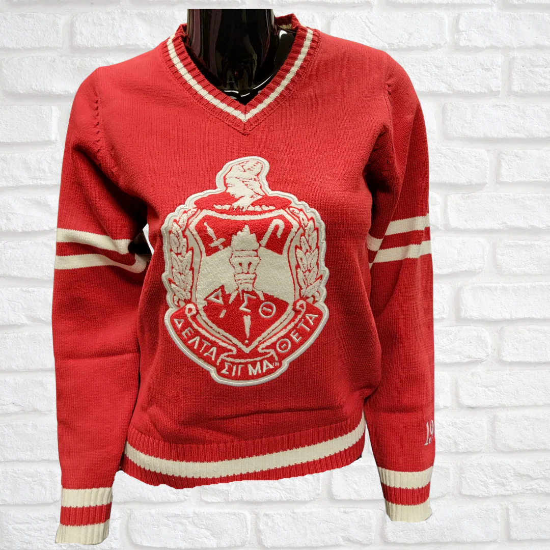 Delta Chenille V-neck Varsity Sweater - Image 4